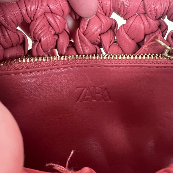 New Zara Woven Braided Crochet Open Knit Leather Weaved Shoulder Bag Purse Funky - Picture 6 of 9